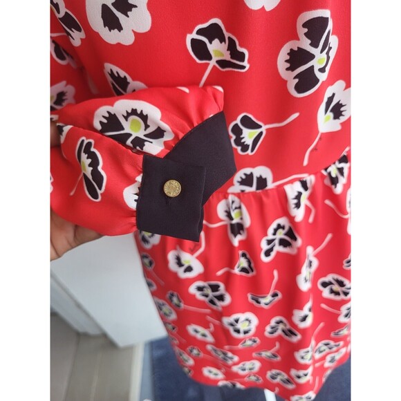 Juicy Couture Casual Floral Long Sleeves Mini Red Dress Size 2 - Picture 6 of 9